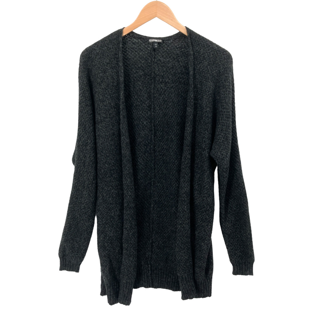 Express Black Open Front Cardigan Sweater Medium Long Sleeve Wool Mohair Blend